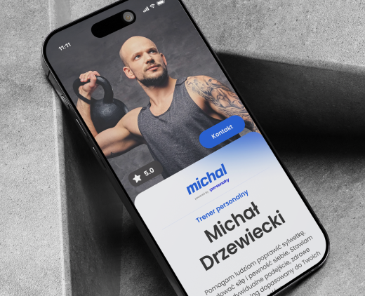 Twoja strona jako wynik wyszukiwania - Profil trenera działa jak strona, na której zbierasz wszystko, co klient chce wiedzieć przed kontaktem: opis, zakres usług, cennik, opinie, metamorfozy, galerię i formularz. Wszystko pod własną domeną.